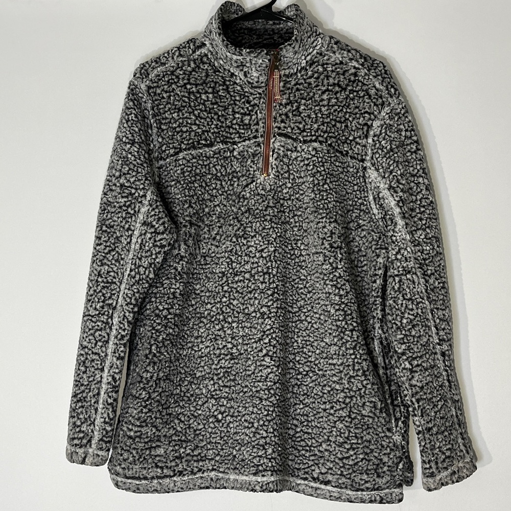 Alpine Sherpa Size Large Pullover Sweater Heather Gray Quarter Zip Pockets Used